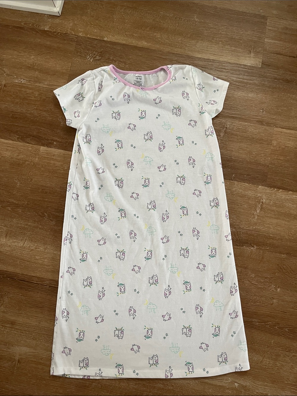 Carter’s Kids Nightgown with Pink Trim and Pastel Owl Print